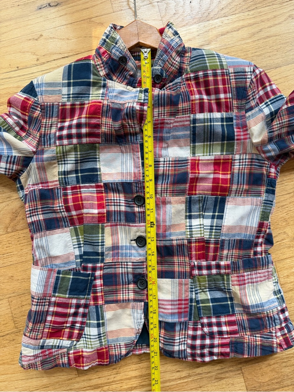 Vintage J. Crew Patchwork Plaid Blazer in Red, Navy & Green - Picture 12 of 13